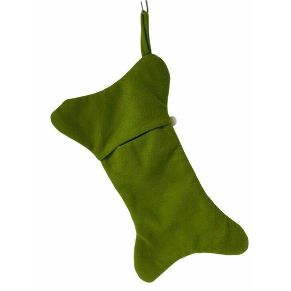 Plush Dog Christmas Stocking 16" X 10" Ivory, Red & Green Bone Shape - Picture 4 of 5